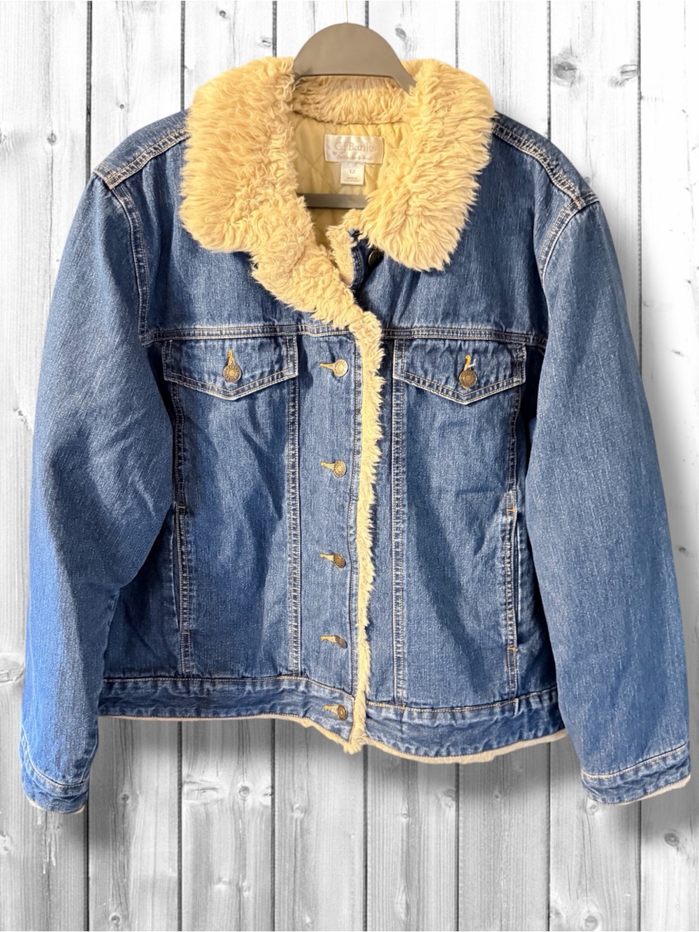 🌼VTG CJ Banks Blue Denim Jacket with Cream Sherpa Collar